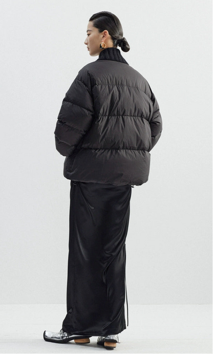 ZHUCHONGYUN black ribbed collar short puffer jacket-FULLBUSTER.