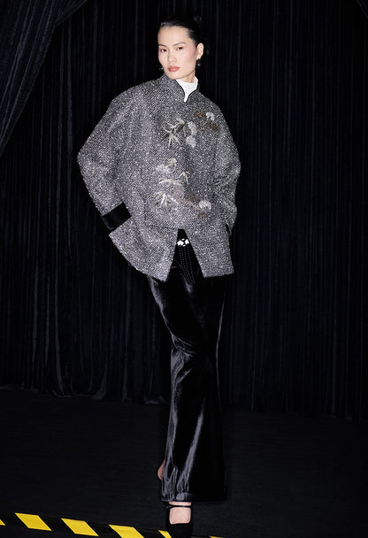 M essential Mackay designer cedar beaded jacket  elegant black velvet skirt- abel.