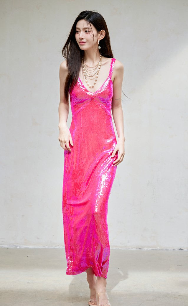 pink barbie sequin dress Barbie Pink Custom Oyemwen Sequin High Slit Birthday Dress M