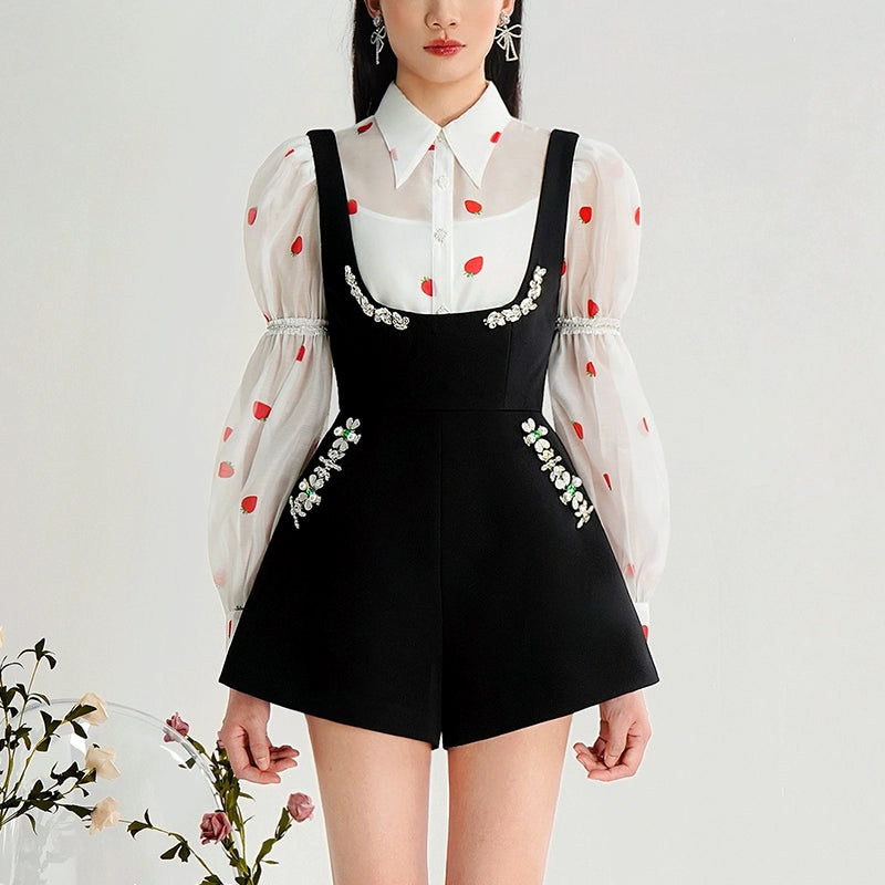 CHECOCRE Elegant Foreign Strawberry Print Three-Piece Set Dress - MARK