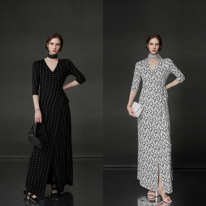 PIAOIN French Hepburn style slim lace-up design goddess long dress-T-AURORA.