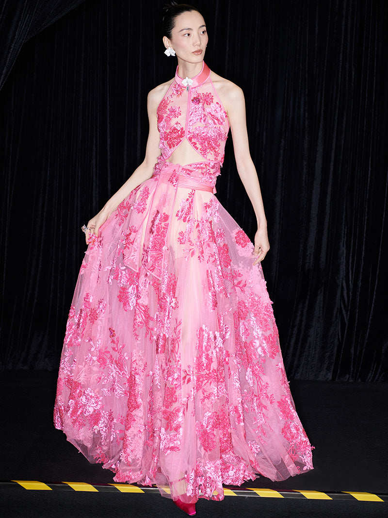 M essential Ma Kai designer falling flower embroidery nail bead lace-up top - PACK.