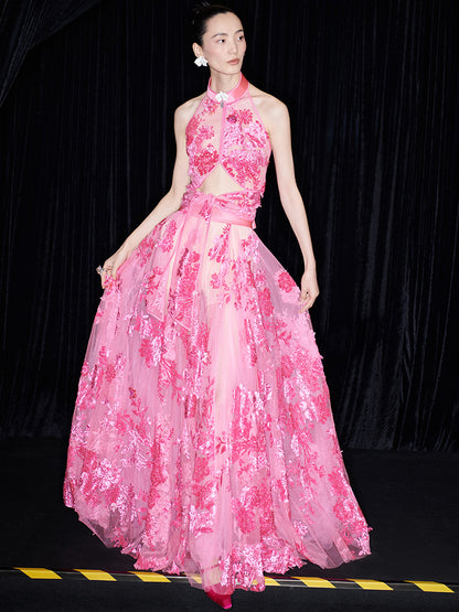 M essential Ma Kai designer falling flower embroidery nail bead lace-up top - PACK.