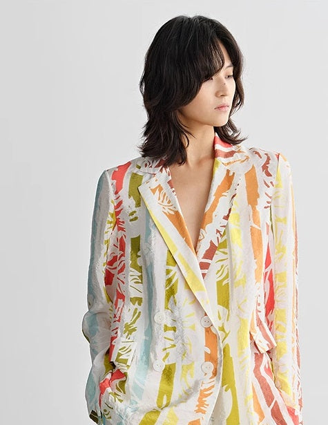 COMME MOI  summer casual color stripe print suit - EVELYN.