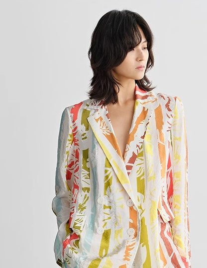 COMME MOI  summer casual color stripe print suit - EVELYN.