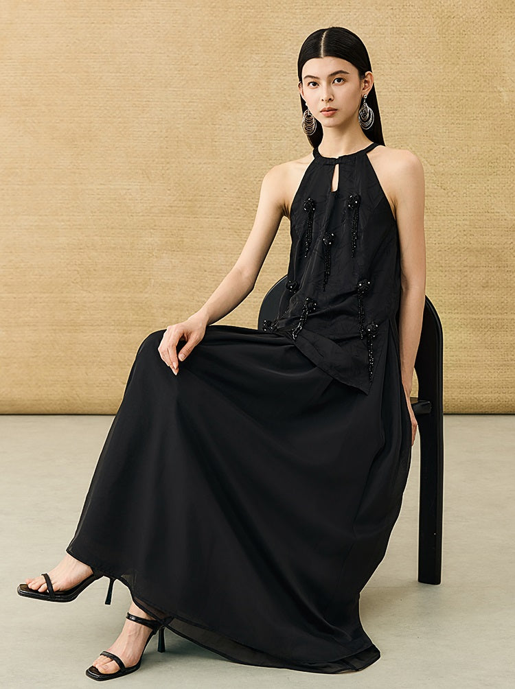 HECO Chinese Handmade Rose Fake Two-Piece Dress  - WORK.