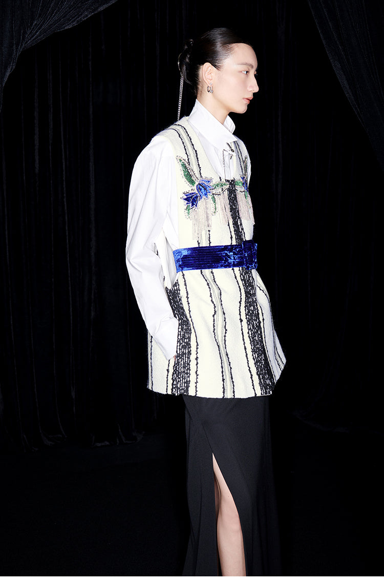 M essential Mackay designer fur stripe embroidered gilet skirt vest dress- Salumd