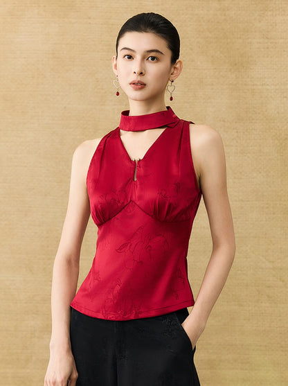 HECO Chinese Acetate V-Neck Waist Small Vest Top - ZEPH.