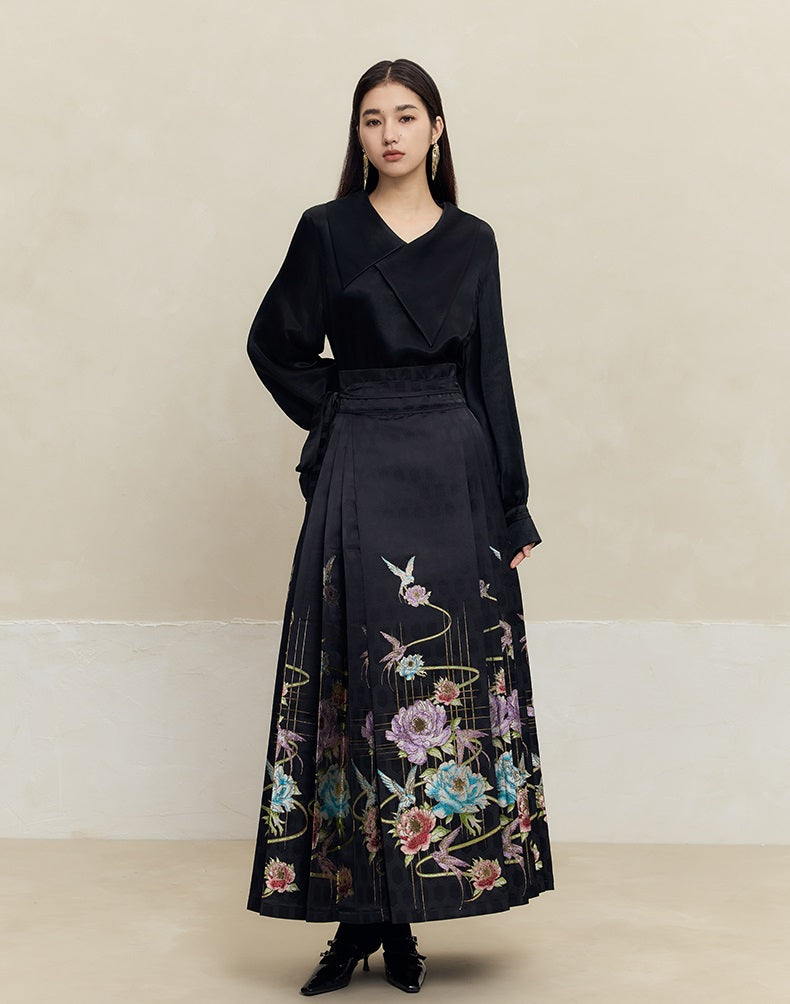 HECO 100% Acetate Long Sleeve red black white Shirt Top Women - glass.