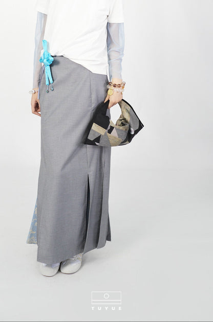 TUYUE  Black Slim Slit Jacquard Skirt- SOKKA.