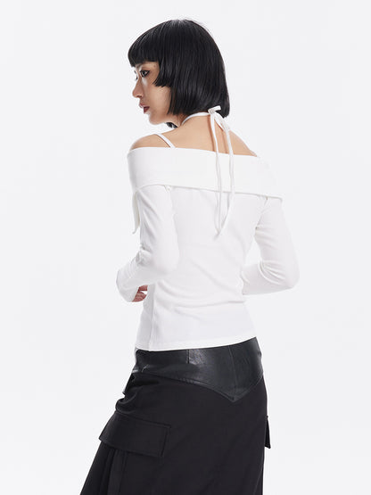 TINY IN crossover off-the-shoulder large lapel knitted long sleeve cut-out top-YOMI
