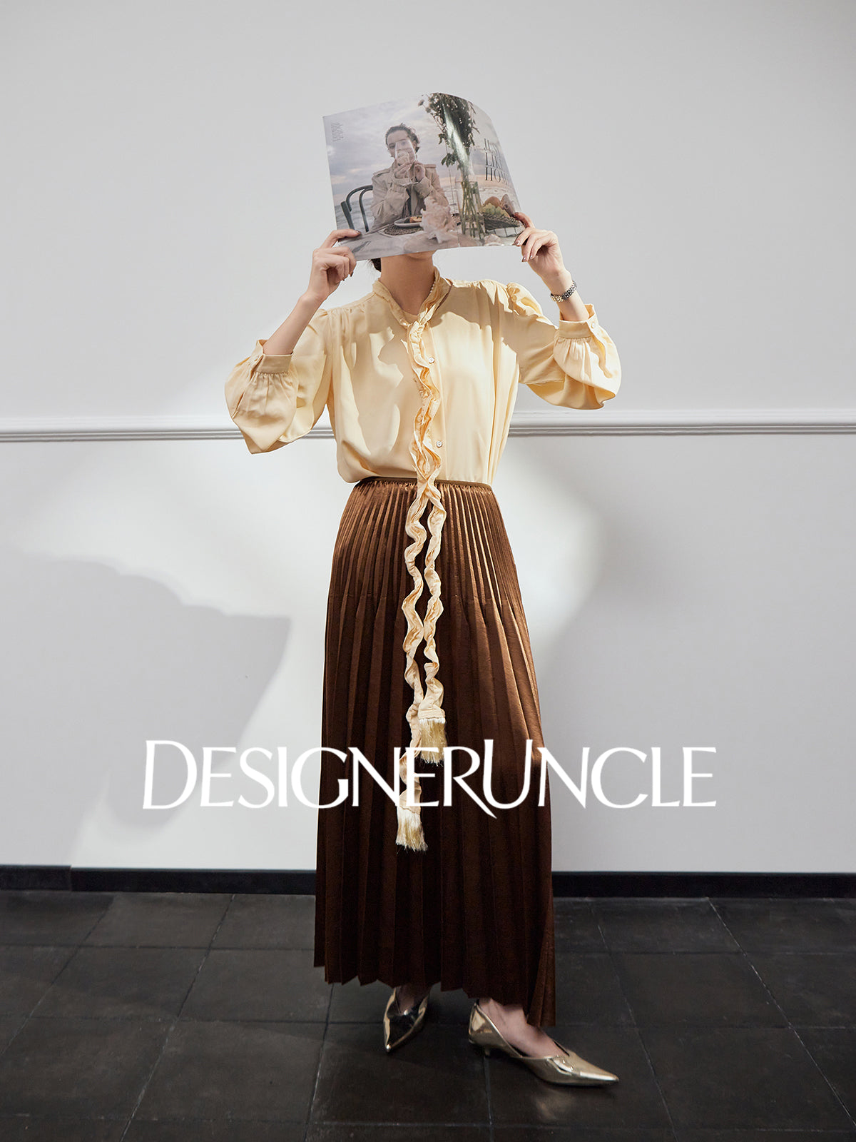 DGU "velvet" purple new retro high-waisted pleated draped commuter skirt - USOPP .