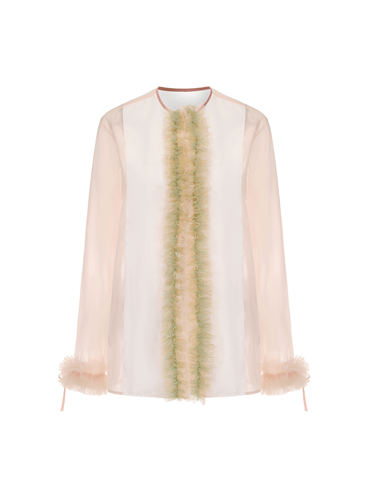 ATELIER MISS LU Tulle Latiered Panelled Long-Sleeved Top - BAILEY.