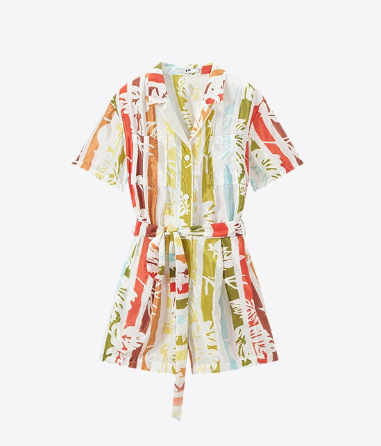 COMME MOI Lv Yan designer summer beach vacation short sleeve printed jumpsuit - SOPHIA.
