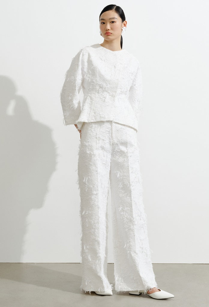 COMME MOI white jacquard wide-leg pants - AVERY.
