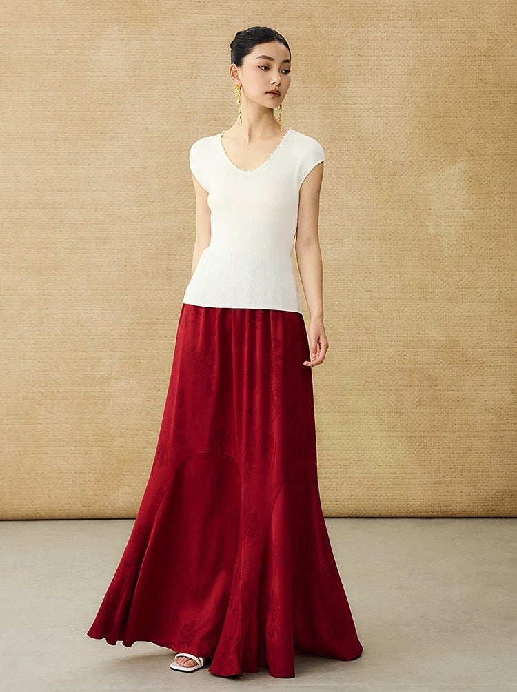 HECO Chinese style U-neck nail bead shoulder wrap small fly sleeve top - ROSE.