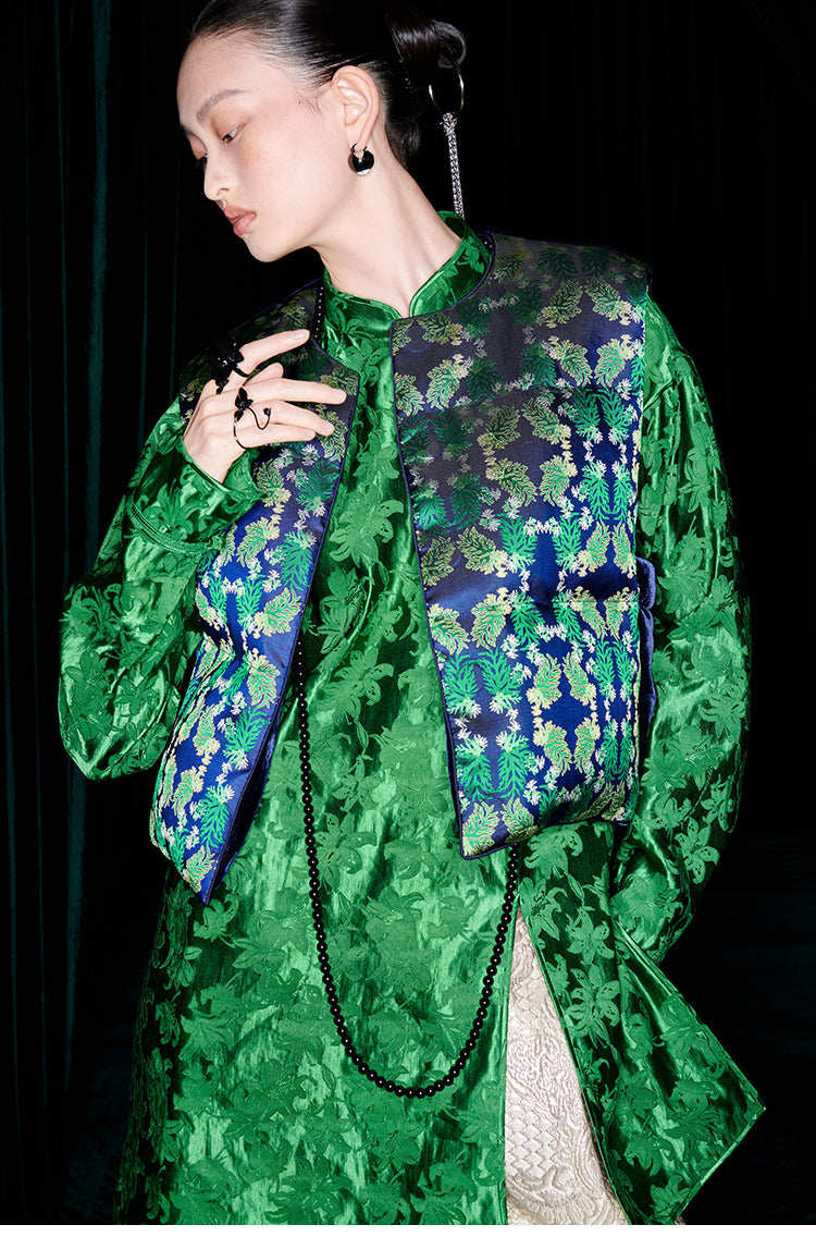 M essential Mackay designer jacquard stand-up neck top ankle pants printed vest set -Zuda