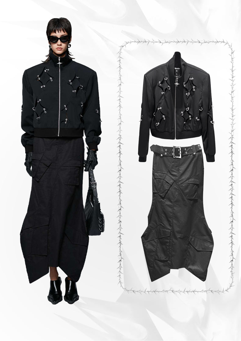 ANNAKIKI acetate wool four-pointed star metal ring jacket-YAXUAN