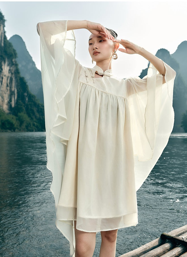 HECO [Feng Wu Clear Sleeves] New Chinese Standing Collar Buckle Flowing Dress- CLOAK.