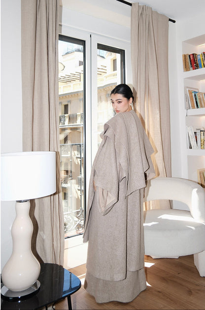 MEI SANGUAN Scarf-Detail Loose Woolen Skirt Suit- JADEN
