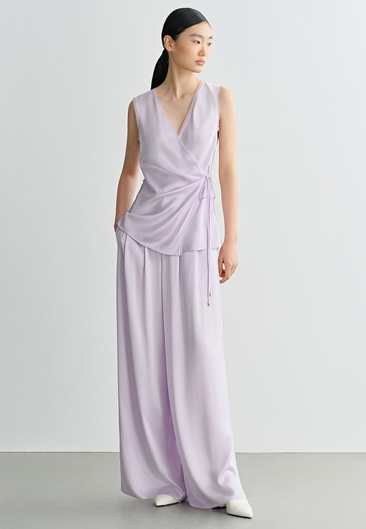 COMME MOI  purple V-neck lace double-sided satin vest top - SOFIA.