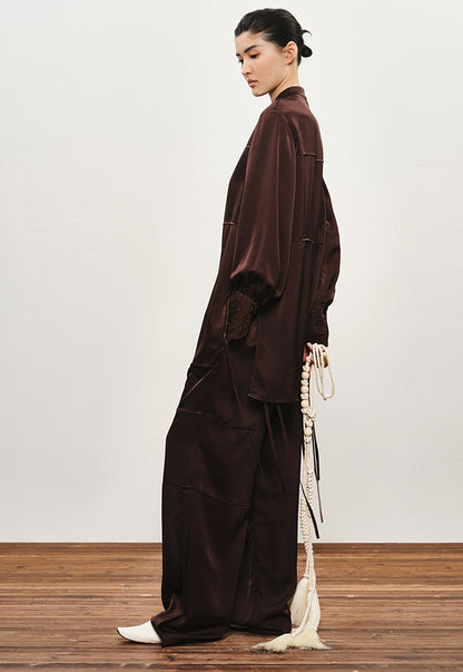 ZHUCHONGYUN Dragon Pattern Embroidery Lace-up Collar Shirt--AKEMI.