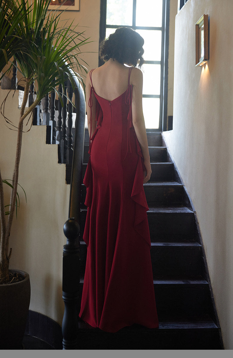 GOUDIN red engagement long suspender slimming host dress-LIN.