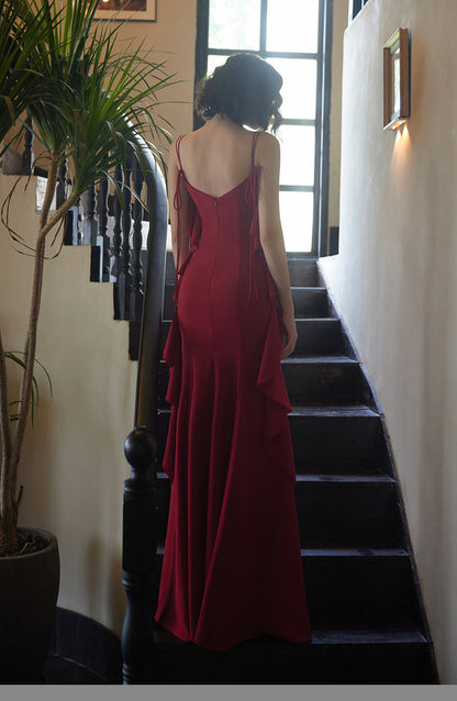 GOUDIN red engagement long suspender slimming host dress-LIN.