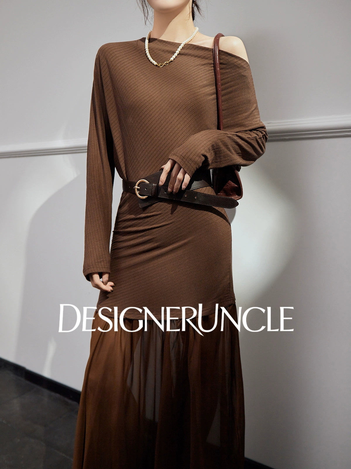 DGU "Qitu" coffee new design slim slimming high-end long skirt - Charles.