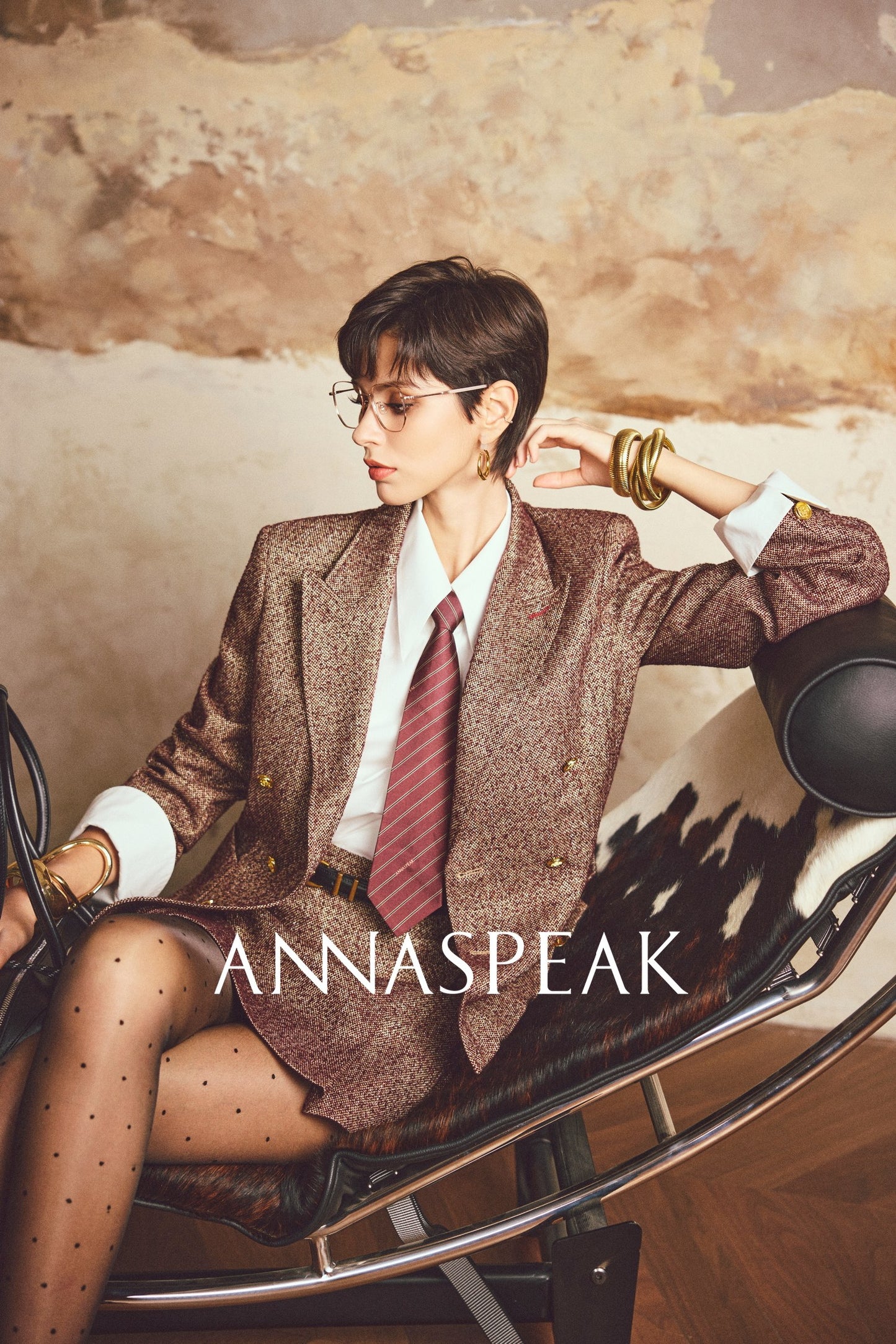ANNASPEAK ROSSO Red Label  90s Retro Suit Skirt Set-ZEHU.