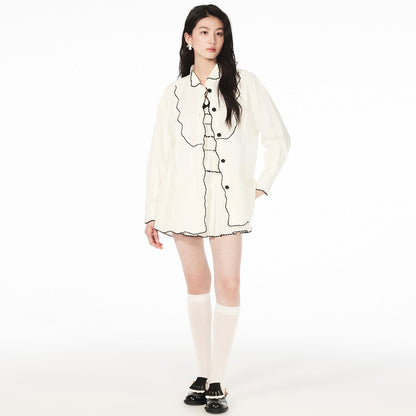 FAME White contrast embroidered shirt - PEYTON