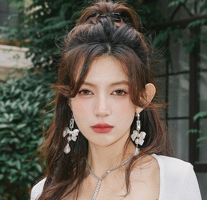 DOLLY Luxury Pretty Retro Style Bow Diamond Tassel Chic Earrings-EDITA