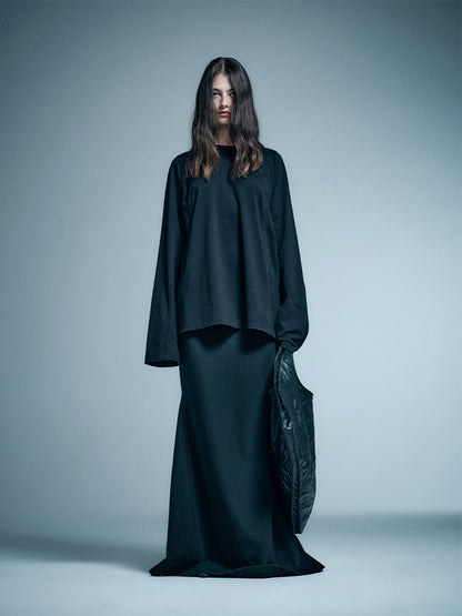 ANNAKIKI Black Structure Stitched Loose Long Sleeve Top-MUNI