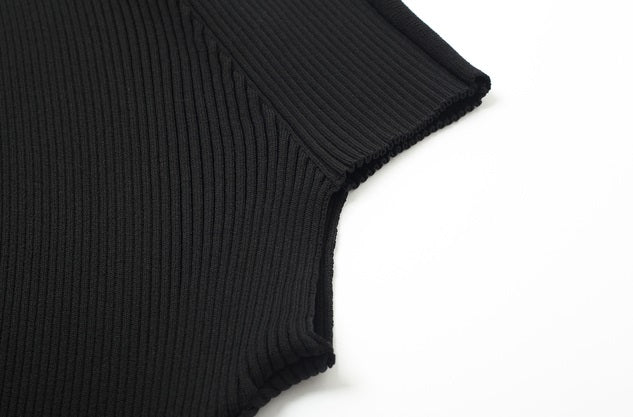 ZHUCHONGYUN Black Loose Drop Shoulder Design Knitted Dress--GRELL.