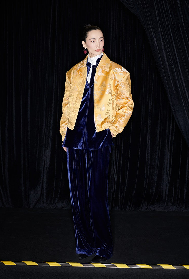 M essential Mackay designer Tanige jacquard panelled wide-shoulder lapel  jacket - INTOH.