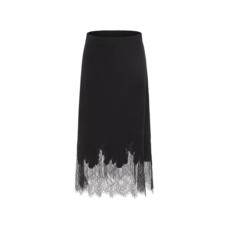 ATELIER MISS LU Fall/Winter elongated lace panelled cashmere wool skirt - ESTI
