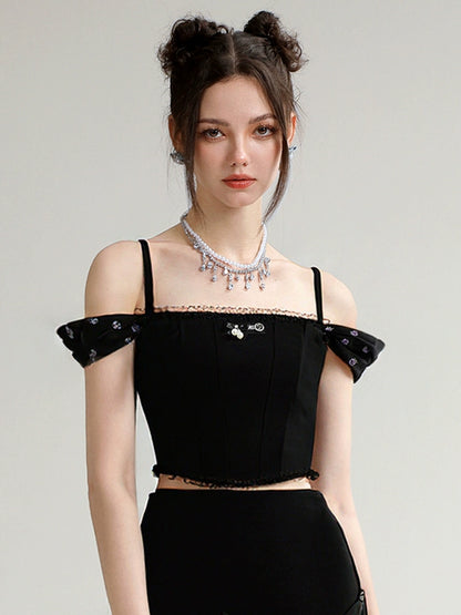 CHECOCRE Cute Suspender Knitted Jacquard Top Short Skirt - EVEREST