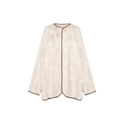 TUYUE off-white jacquard loose crew neck shirt- OLIVIA.