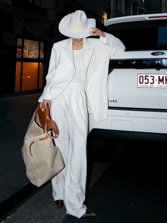MEI SANGUAN white double-breasted suit + wide-leg floor-length slacks suit - ALVIN