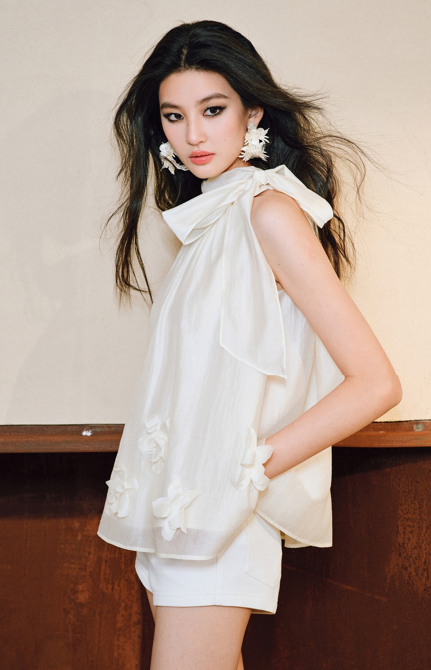 WANGXO Luxury Brand High-End Tencel Acetate Heavy Handmade Nail Flowers French Loose Ribbon Sleeveless Top - MAEVE