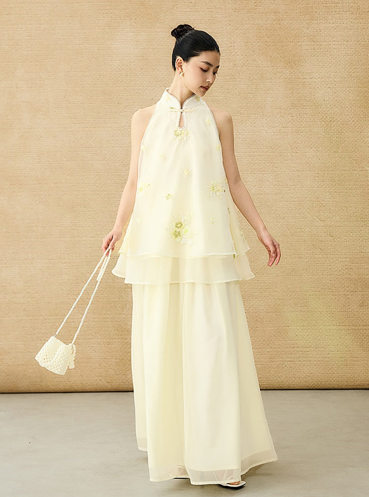 HECO Chinese Pearl Edge Embroidered Sleeveless Tulle Vest - IDEM.