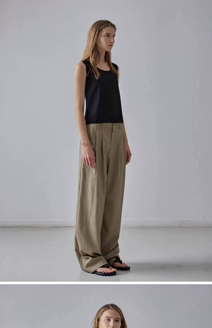 NOTHING WRITTEN Low Classic Casual Pants Women's Summer 2025 New Versatile High-Waisted Slimming Corduroy Straight-leg Wide-leg Pants-KATE'