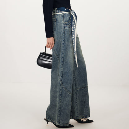 FAME frosted white printed silk scarf jeans  - SASKIA