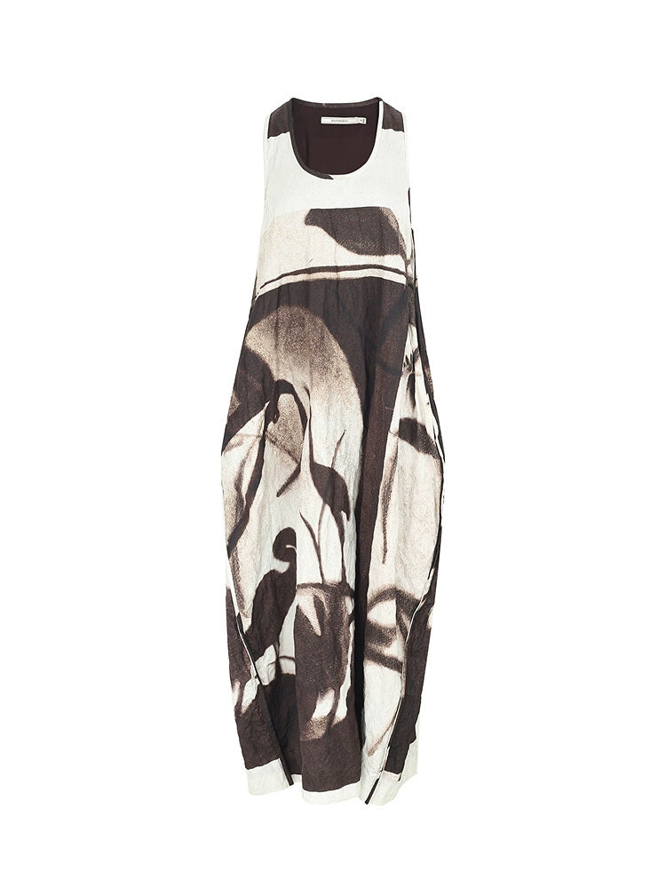 ZHUCHONGYUN flower manuscript sleeveless oriental cocoon dress-STORK.