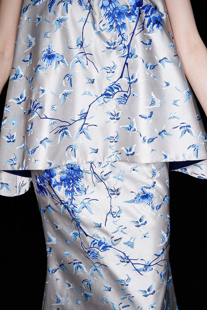 M essential Mackay designer butterfly jacquard blue vine butterfly dress skirt - MASTER.