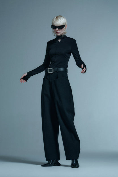 ANNAKIKI mid-waisted wool scimitar mid-rise trousers-ITSUKI