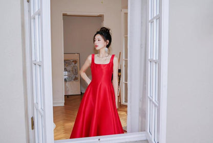 Dolly Elegant Retro Style Square Collar Sleeveless High Waist Formal Dinner Dress- DARANA
