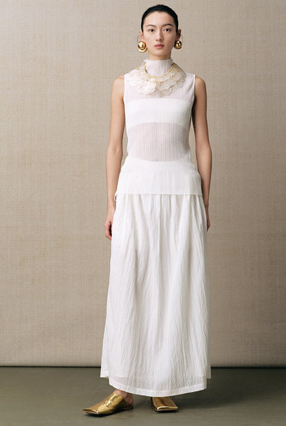 ZHUCHONGYUN white pleated adjustable pocket cocoon-shaped straight skirt-NODE.