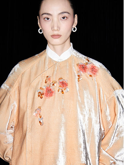 M essential Marquette Rulang velvet dahlia Thai lion goldfish studded bead shirt - BAO.