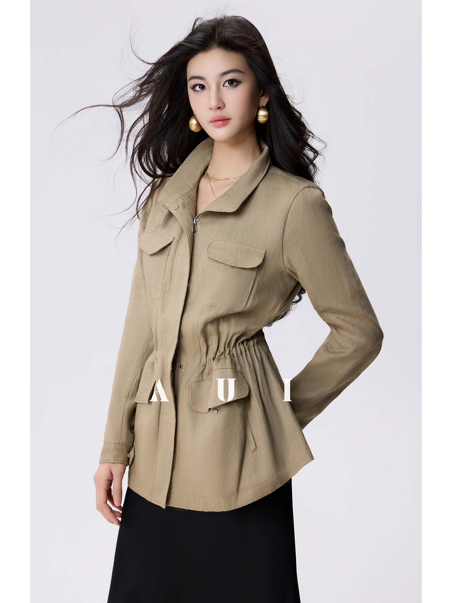 AUI Khaki Vintage Cropped Trench Coat Jacket - Min-jun.